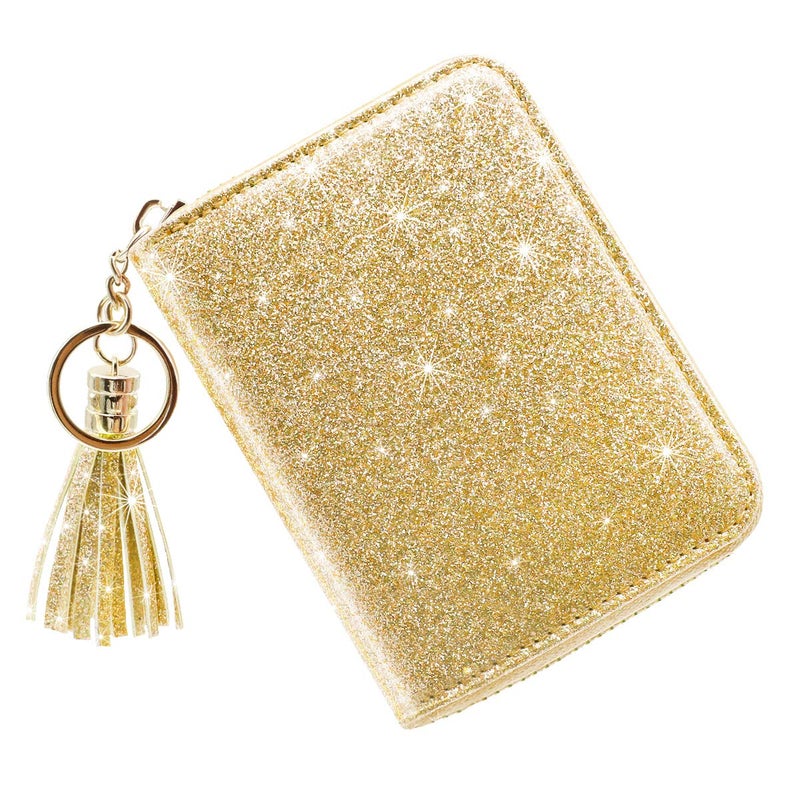 Coco Rossi Women's Small Credit Card Wallet RFID Cute Glitter Card Holder for Women, Gold - Image 1